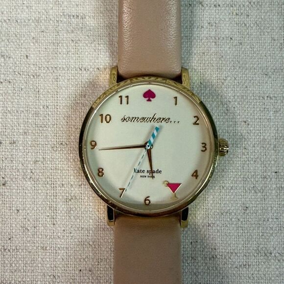 kate spade Accessories - Kate Spade Metro 5 O’clock Somewhere Watch with Beige Leather Band New Battery